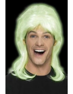 80s Party Mullet Pruik, Glow In The Dark