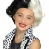 Cruella Pruik, Zwart/Wit, Voor Kinderen -PartyWonders Store cruella pruik zwart wit voor kinderen