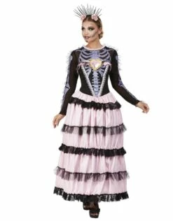 Day Of The Dead Pastel Dameskostuum, Roze/Zwart
