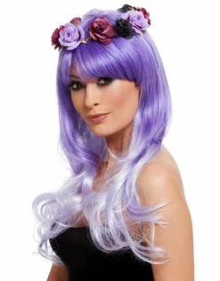 Deluxe Day Of The Dead Glam Pruik, Paars