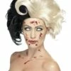 Deluxe Evil Madame Pruik, Zwart Met Witte Lokken. -PartyWonders Store deluxe evil madame pruik zwart met witte lokken