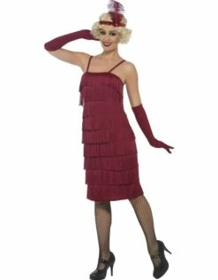 Flapper Kostuum Bordeauxrood, Lang