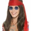 Hippie Chick Set, Bruin, Met Pruik, Bril, Hanger En Haarband -PartyWonders Store hippie chick set bruin met pruik bril hanger en ha