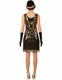 Jaren 20 Jurk Met Pailletten, Zwart-Goud -PartyWonders Store jaren 20 jurk met pailletten zwart goud 5