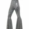 Jaren 70 Disco Flared Broek Dames, Zilver -PartyWonders Store jaren 70 disco flared broek dames zilver