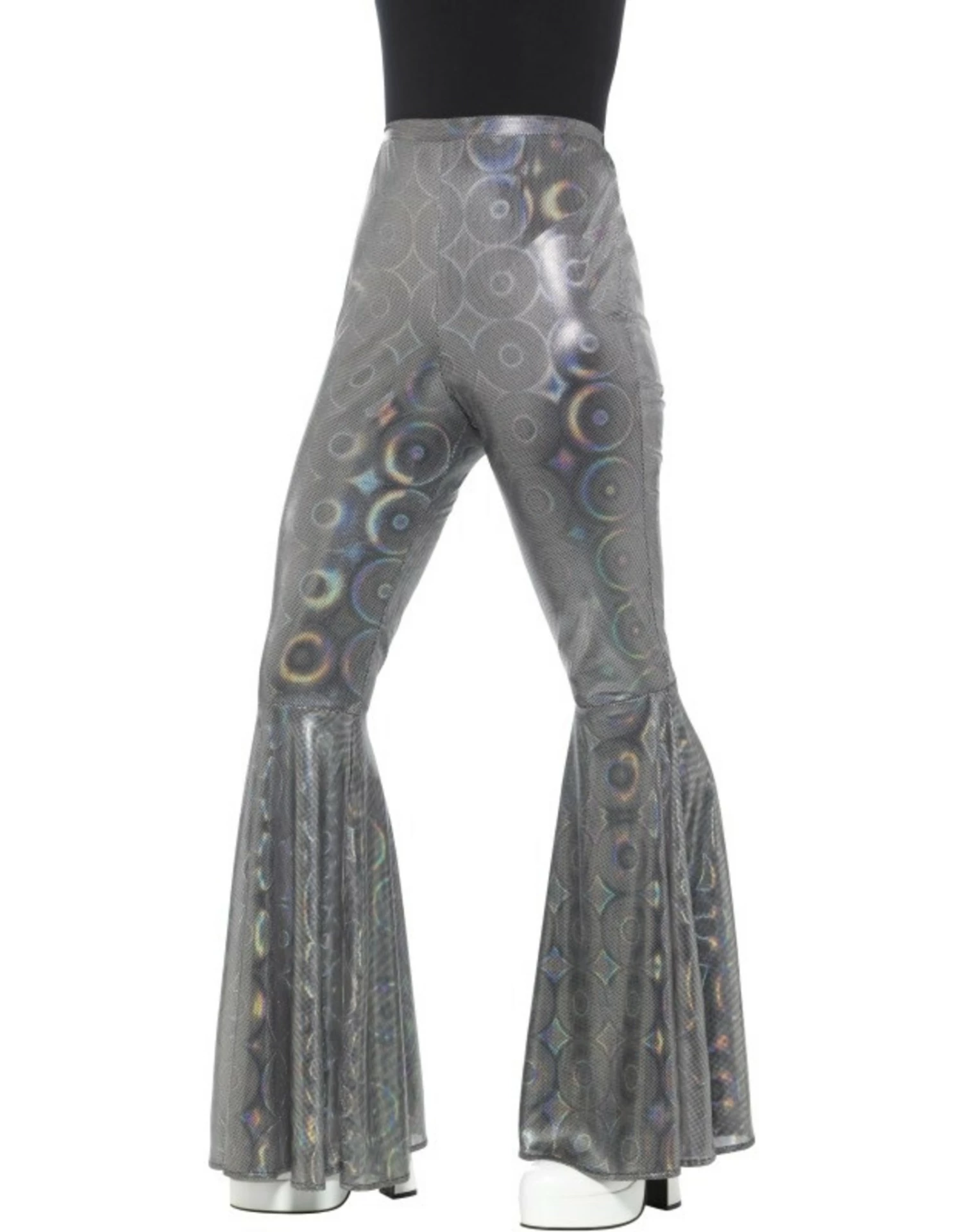 Jaren 70 Disco Flared Broek Dames, Zilver 3 Jaren 70 Disco Flared Broek Dames, Zilver