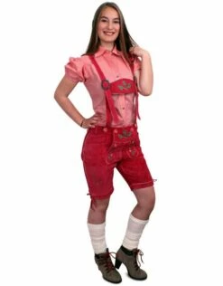 Lederhose Pink Kort Model Dames -PartyWonders Store lederhose pink kort model dames 3