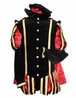 Piet Fluweel Luxe Met Cape "Malaga", Zwart-Rood