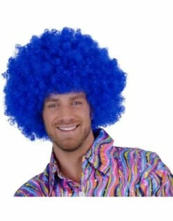 Super Afro Pruik Felblauw