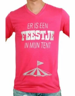 T-shirt Heren Roze "Er Is Een Feestje In Mijn Tent"